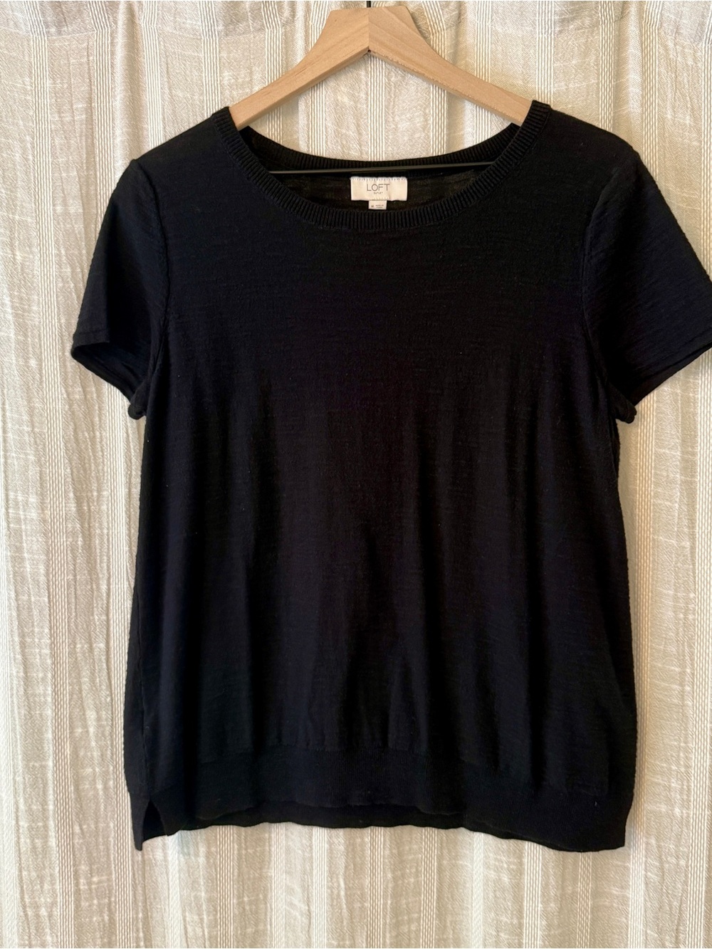 LOFT Black Cotton Short Sleeve Sweater M